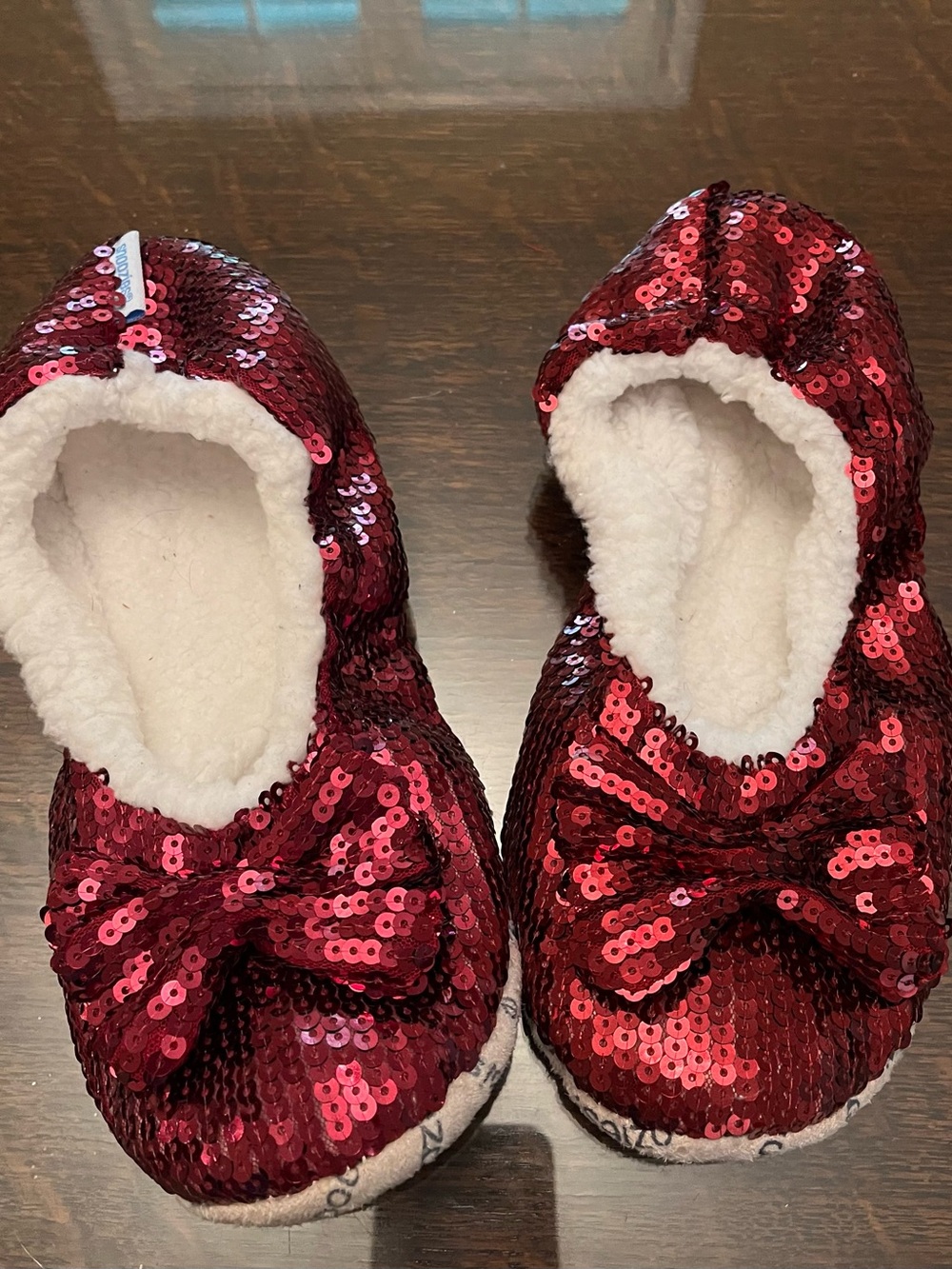 Red Sequin Bow Plush Lined Slippers- medium